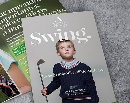Portfolio islaNet — diseño revista Swing Escuela Golf Andratx | editorial deportivo